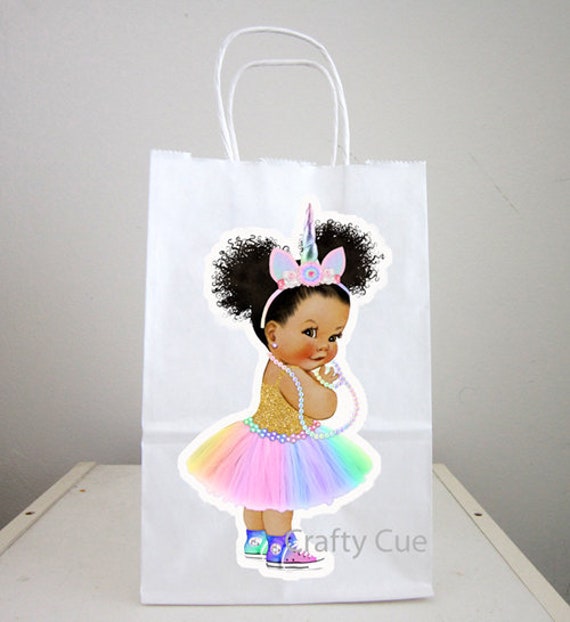 UNICORN PRINCESS Goody Bags, Unicorn Princess With Sneakers, Unicorn Princess Ballerina, Princess Ballerina, African American, Afro Puffs Il_570xn