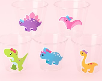VASOS PARA FIESTA DE DINOSAURIOS - Vasos para fiesta de dinosaurios para niñas, decoraciones para fiestas de dinosaurios, cumpleaños de dinosaurios, fiesta de dinosaurios para niñas