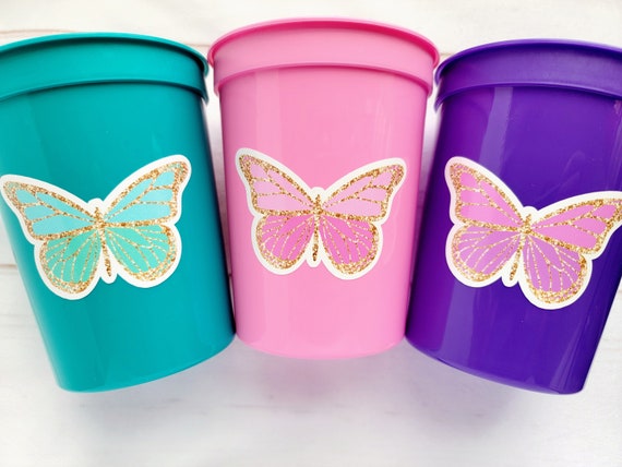 BUTTERFLY PARTY CUPS -Pink Butterfly Cups Butterfly Birthday Party Butterfly Party Favors Butterfly Party Decorations Butterfly Birthday Cup Il_570xn