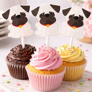 Puppy Party Cupcake Toppers - Pug Cupcake Toppers Pug Birthday Party Pug Party Decorations Puppy Party Cupcake Toppers Dog Birthday Party image 1