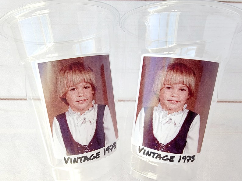 Custom Plastic Cups With Picture Personalized 40th Birthday Cups Vintage 40th Birthday Party Custom Text Custom Face Cups Decorations 1984 image 3