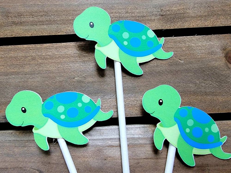 Turtle Cupcake Toppers Turtle Birthday Turtle Baby Shower Etsy