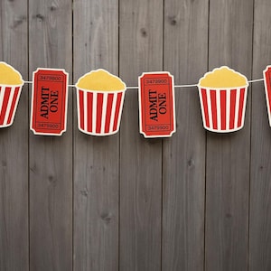Movie Party Garland, Movie Party Banner, Popcorn and Movie Ticket Garland Banner, Popcorn Garland, Photo Prop