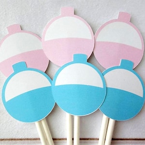 Gender Reveal Fishing Bobber Cupcake Toppers, Fishing Cupcake Toppers, Fishing Birthday, Fishing Party, Fishing Baby Shower