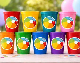 BEACH PARTY CUPS - Beach Ball Cups Beach Cups Beach Ball Party Cups Beach Ball Decorations Beach Party Decorations Beach Party Favors Beach