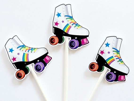Roller Skate Cupcake Toppers - 80's party, 80's birthday party, Black Yellow and Pink Roller Skate Cupcake Toppers Il_570xn