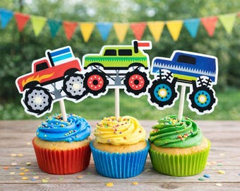 Monster Truck Cupcake Toppers Monster Truck Party Decorations Monster Truck Cake Toppers Monster Truck Birthday Supplies Monster Truck Party