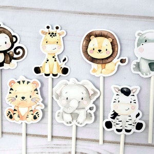 Set of 12 - SAFARI ANIMAL CUPCAKE Toppers - Jungle Animal Cupcake Toppers - Zoo Animal Cupcake Toppers - Safari Animal Cupcake Toppers