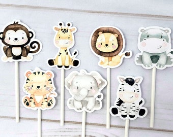 Set of 12 - SAFARI ANIMAL CUPCAKE Toppers - Jungle Animal Cupcake Toppers - Zoo Animal Cupcake Toppers - Safari Animal Cupcake Toppers