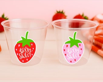 STRAWBERRY PARTY CUPS Strawberry Birthday Cups Strawberry Cup First Birthday Strawberry Party Decorations Strawberry Baby Shower Berry Sweet