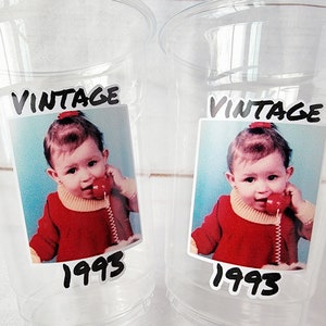 Custom Plastic Party Cups Personalized Party Cups Personalized 30th Birthday Cups Vintage 30th Cups 1994 Custom Face Party Cups Decorations image 4