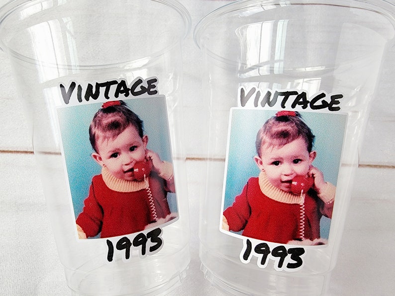 Custom Plastic Party Cups Personalized Party Cups Personalized 30th Birthday Cups Vintage 30th Cups 1994 Custom Face Party Cups Decorations image 4
