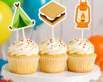 Camping Cupcake Toppers, Camping Part Cupcake Toppers, Camping Cake Toppers, Camping Party Supplies, Camping Decorations, Camping Birthday