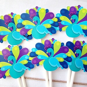Peacock Cupcake Toppers, Peacock Baby Shower, Peacock Birthday, Peacock Cupcake Picks, Peacock Cake Toppers