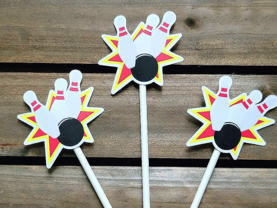 Bowling Cupcake Toppers Bowling Strike Cupcake Toppers Etsy