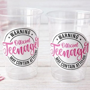 Vasos para fiesta de 13 cumpleaños - Advertencia Vasos oficiales para adolescentes para fiestas de adolescentes Recuerdos para fiestas de 13 cumpleaños Decoraciones para fiestas de 13 cumpleaños Vaso de cumpleaños para adolescentes