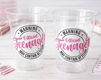 13th Birthday Party Cups - Warning Official Teenager Teenager Party Cups 13th birthday Party Favors 13th Party Decorations Teen Birthday Cup