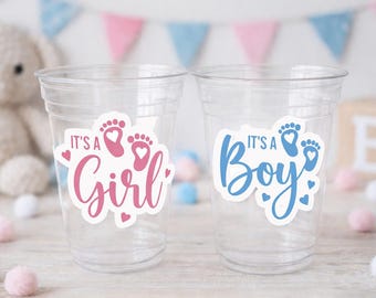 GENDER REVEAL Party Cups - It's a Boy It's a Girl Pink and Blue Party Cups Gender Reveal Party Favors Gender Reveal Decorations Baby Shower