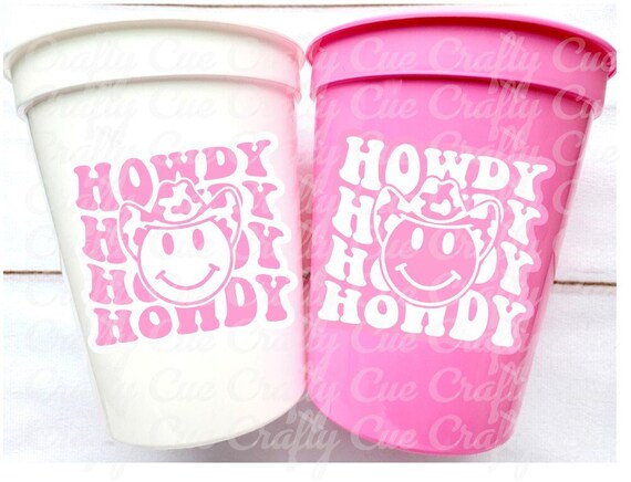 COWGIRL SMILEY FACE Cups Cowgirl Cups Cowgirl Party Favor Cowgirl Bachelorette Party Cowgirl Birthday Rodeo Party Cow Print Hat Cups Disco Il_570xn
