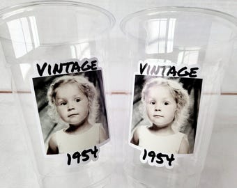 Custom Plastic Party Cups Personalized Party Cups Personalized 70th Birthday Cups Vintage 70th Cups Est. Custom Face Party Cups Decorations