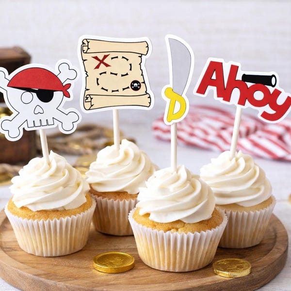 Pirate Party Cupcake Toppers Pirate Party Decorations Pirate Birthday Party Pirate Baby Shower Pirate Cake Toppers