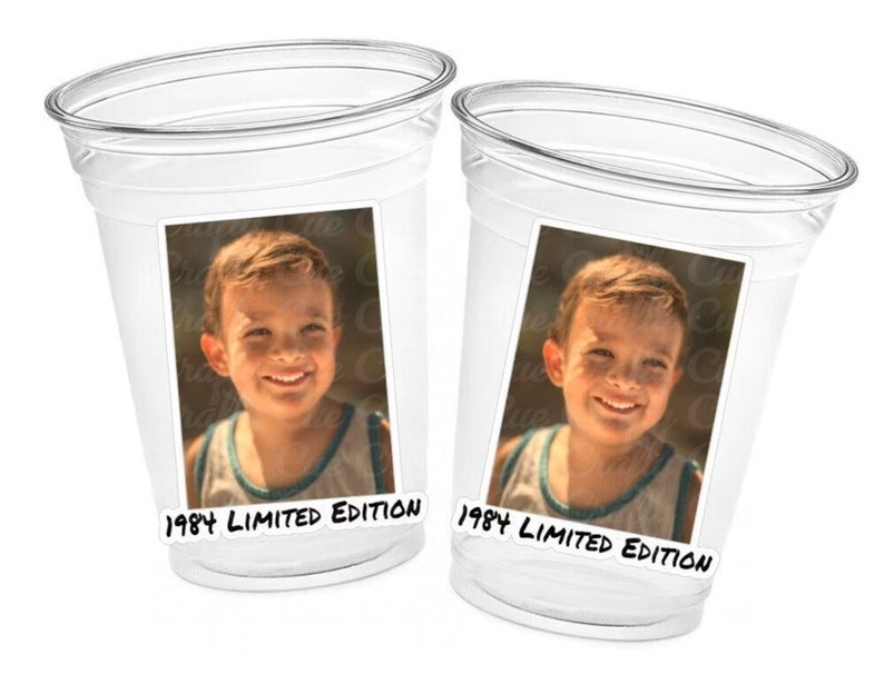 Custom Plastic Cups With Picture Personalized 40th Birthday Cups Vintage 40th Birthday Party Custom Text Custom Face Cups Decorations 1984 image 1