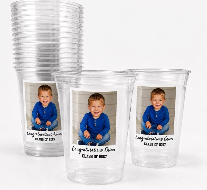 Custom Graduation Photo Cups 16oz Personalized Plastic Cups with Picture & Text Class of 2027 Party Cups Grad Decorations Party Favor Supply image 2