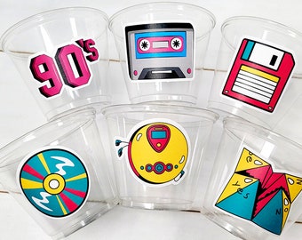 Me encantan los vasos para fiestas de los 90 - Vasos de cumpleaños de los 90 Vasos para fiestas de los 90 Decoraciones de los 90 Fiesta de cumpleaños de los 90 Decoraciones para fiestas de cumpleaños de los 90 Años 90 Años 80