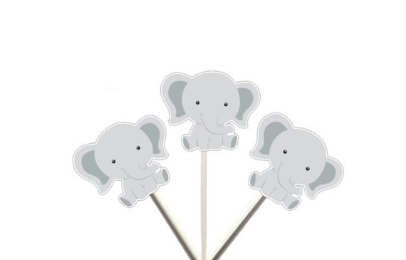 Elephant Cupcake Toppers, Baby Elephant Cupcake Toppers, Elephant Baby Shower Cupcake Toppers Il_570xn