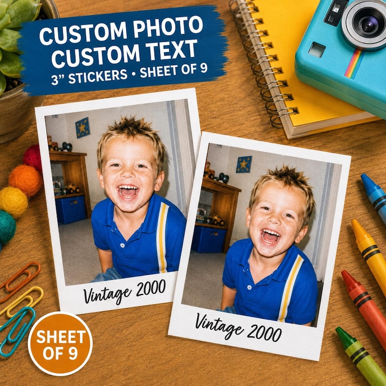Personal Photo Sticker Personalized Photo Stickers Sheet of 9 – Custom Waterproof Vinyl ...
