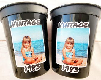 Custom Plastic Party Cups Personalized Party Cups Personalized 40th Birthday Cups Vintage 40th Cups 1983 Custom Face Party Cups Decorations