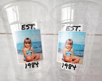 Est 1985 Custom Plastic Party Cups Personalized Birthday Custom Face Party Decorations Personalized 30th Birthday Cups Vintage 30 Cups 1985
