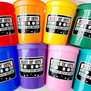 50th PARTY CUPS 50th Birthday Decoration 50th Party Favors 50th Party 50th Birthday Cassette Tape Party Best of 1975 Birthday Vintage 1975