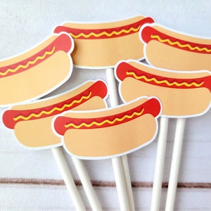 Hot Dog Cupcake Toppers, Hot Dog Decorations, Hot Dog Birthday Party