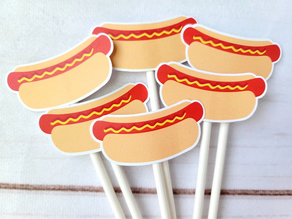 Hot Dog Cupcake Toppers Hot Dog Decorations Hot Dog Birthday Etsy