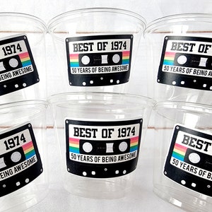 50th PARTY CUPS 50th Birthday Decoration 50th Party Favors 50th Party 50th Birthday Cassette Tape Party Best of 1975 Birthday Vintage 1975