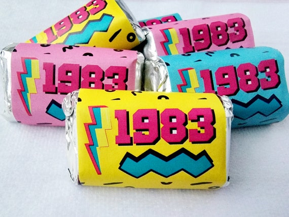30 - 80s Party Stickers 40th Birthday Stickers 1983 Party Stickers for Mini Candy 40th Birthday Candy Wrapper Vintage 1983 Best of 1983 Il_570xn