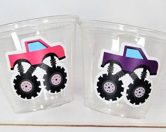 MONSTER TRUCK PARTY Cups - Pink Monster Truck Cups Monster Truck Birthday Monster Truck Party Monster Truck Party Favors Girl Monster Truck
