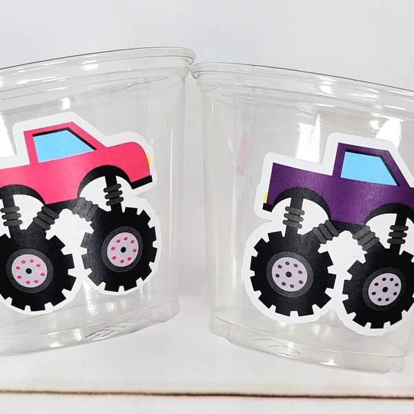 MONSTER TRUCK PARTY Cups - Pink Monster Truck Cups Monster Truck Birthday Monster Truck Party Monster Truck Party Favors Girl Monster Truck