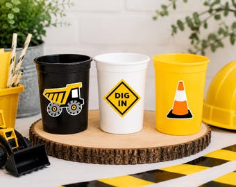 CONSTRUCTION PARTY CUPS - Construction Truck Cups Construction Truck Cups Construction Birthday Construction Party Construction Decorations
