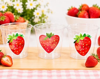 STRAWBERRY PARTY CUPS - Strawberry Birthday Cups Strawberry Cups First Birthday Strawberry Party Decorations Strawberry Baby Shower