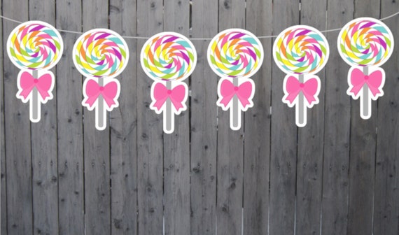 Lollipop Pink Bow Garland, Lollipop Banner, Candy Garland, Candy Bar Banner, Candy Birthday, Candy Decoration, Candy Buffet, Photo Prop Il_570xn