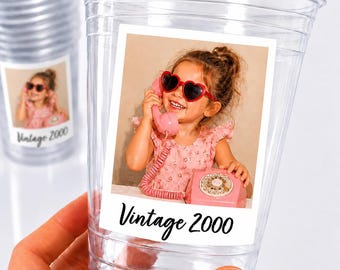 Vasos personalizados con foto de 473 ml (16 oz) para fiestas, con texto e imagen. Vasos con foto y año de fundación de estilo vintage. Artículos para decoración de cumpleaños. Envío rápido.