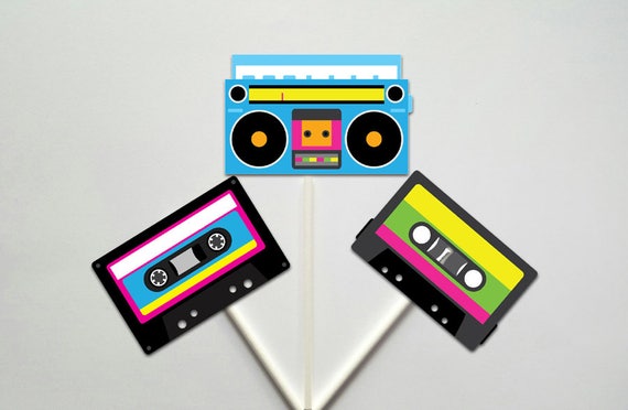 80's Cupcake Toppers, Neon 80's Cupcake Toppers, Cassette Tape Cupcake Toppers, Boom Box Cupcake Toppers, 812171128PM Il_570xn