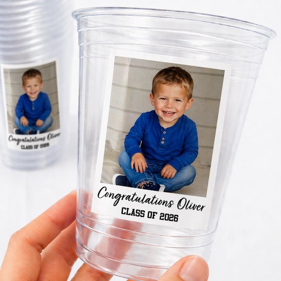 Custom Graduation Photo Cups 16oz Personalized Plastic Cups with Picture & Text Class of 2026 Party Cups Grad Decorations Party Favor Supply
