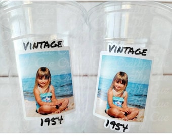 Custom Plastic Party Cups Personalized Party Cups Personalized 70th Birthday Cups Vintage 70th Cups 1955 Custom Face Party Cups Decorations