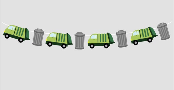 Garbage Truck Garland, Construction Garland, Garbage Truck Banner, Garbage Truck Birthday Banner (1030161121P) Il_570xn