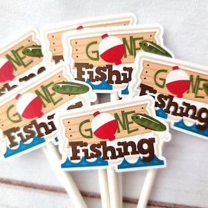 Gone Fishing Cupcake Toppers, Fisherman Cupcake Topper, Fishing Birthday, Fishing Party, Fishing Cake Toppers, Fishing Bobber Cupcake Topper