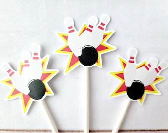 Bowling Cupcake Toppers, Bowling Strike Cupcake Toppers