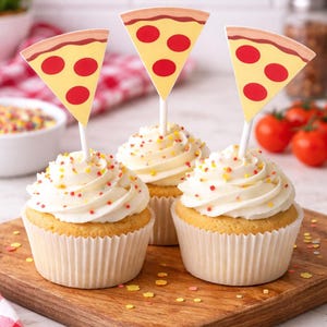 Adornos para cupcakes de pizza, adornos para cupcakes de fiesta de pizza, adornos para cupcakes de comida rápida, decoraciones para fiestas de cumpleaños de pizza, suministros para fiestas de pizza, pizza imagen 1